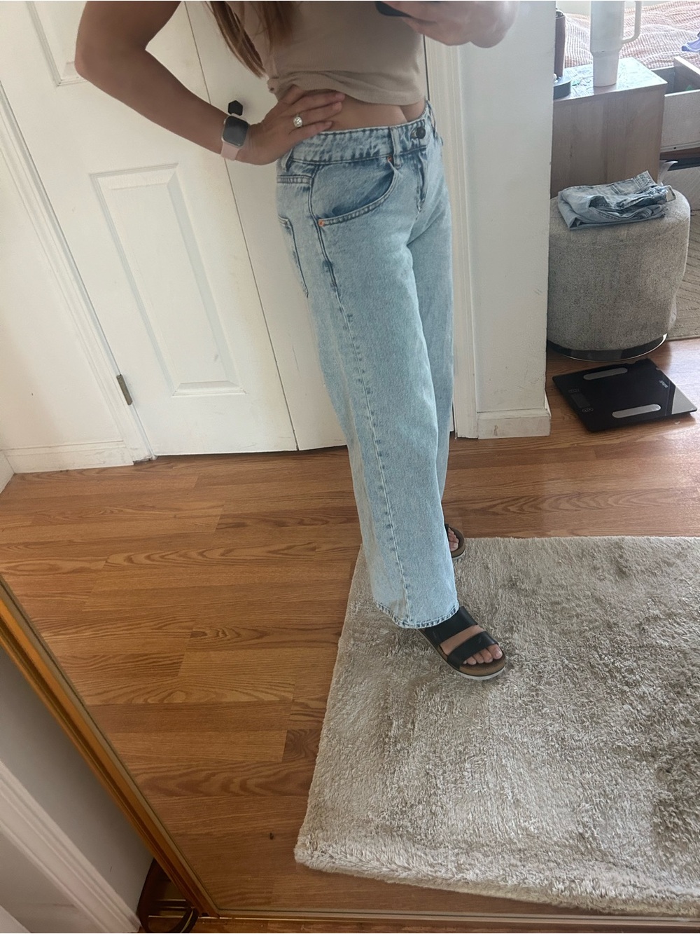 MOTEL DENIM Light Wash High-Rise CROPPED WIDE LEG shrunk 23 24